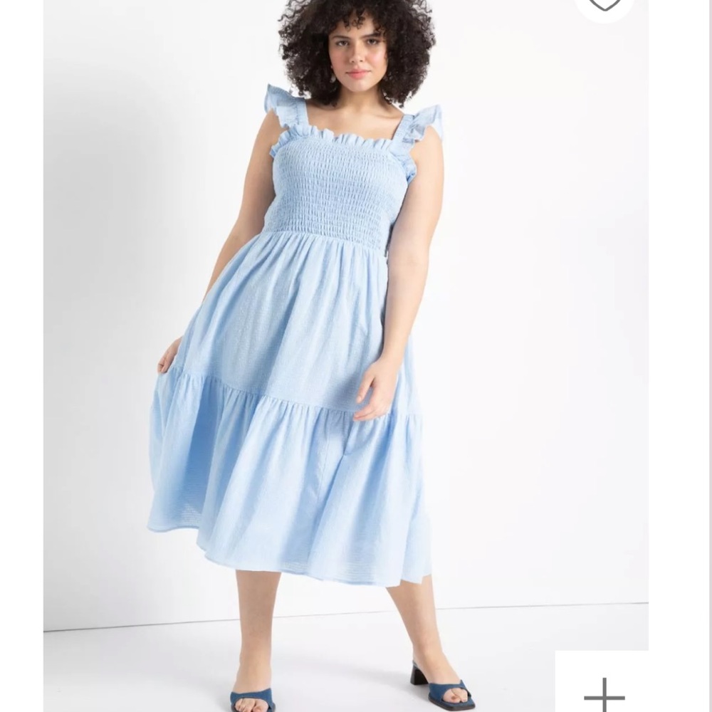 Eloquii Plus Size 26/28 Smocked Bodice Tiered Midi Dress White NWT